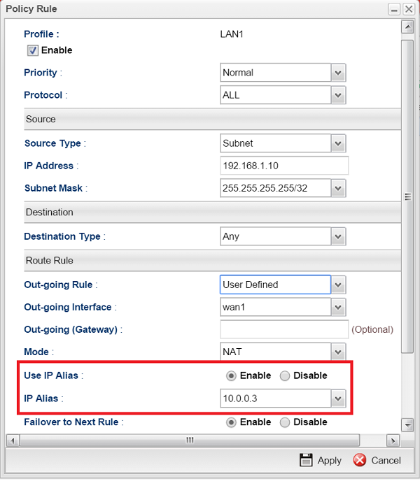 a screenshot of Route Policy configuation on Vigor3900